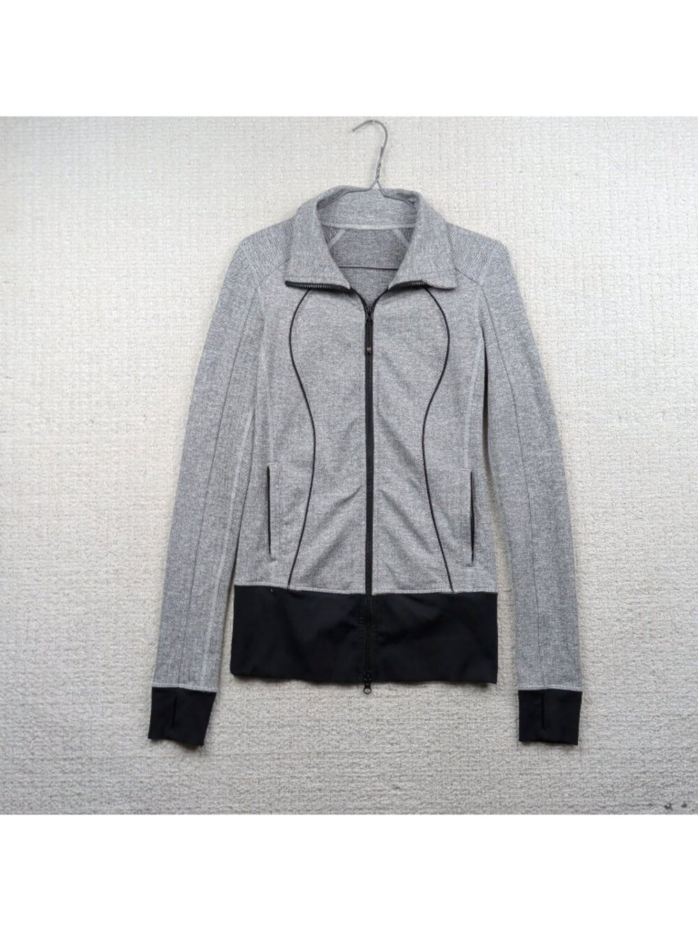 Lululemon Asana Jacket Womens 4 Full Zip Gray Herringbone Longline Activewear